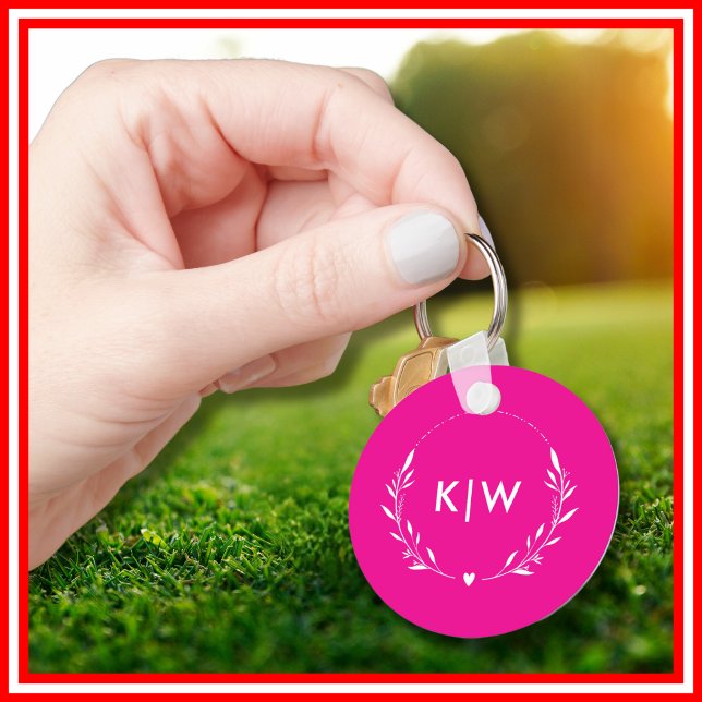 Rosa och Vit | Moderna Initialer Monogram Nyckelring (Pink and White | Modern Initials Monogram Keychain)