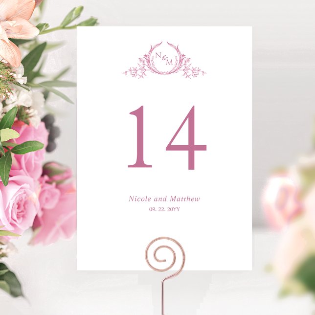 Rosa och Vit Monogram Bröllops Bordnummer (Skapare uppladdad)