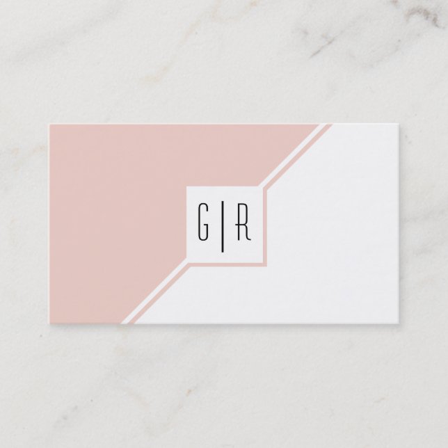 Rosa och vit monogram modern geometrisk visitkort (Framsida)