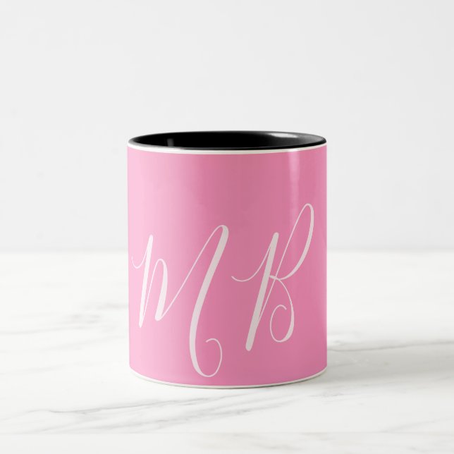 rosa och vit monogram namn initialer Två-Tonad mugg (Center)