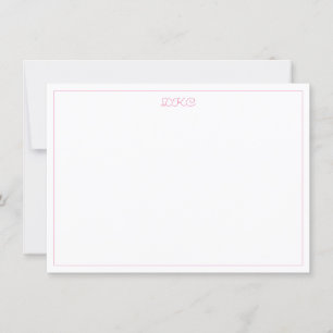 Rosa och vit monogrammad platt inbjudan