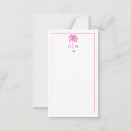 Rosa och vit palm palmetto träd monogram anteckningskort
