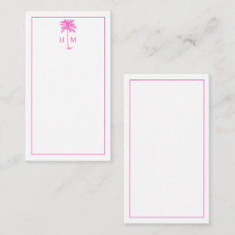 Rosa och vit palm palmetto träd monogram anteckningskort
