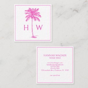 Rosa och vit palm palmetto träd monogram fyrkantigt visitkort