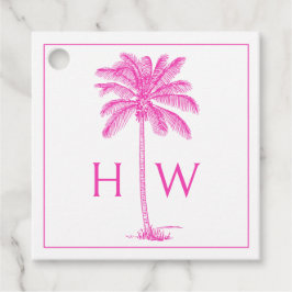 Rosa och vit palm palmetto träd monogram gåvor etiketter