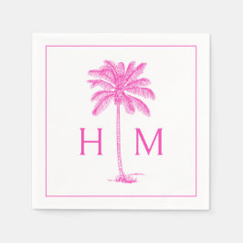 Rosa och vit palm palmetto träd monogram pappersservett