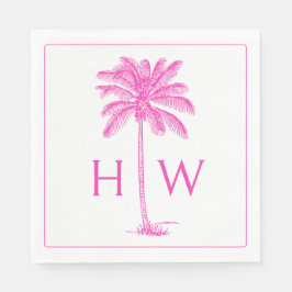 Rosa och vit palm palmetto träd monogram pappersservett