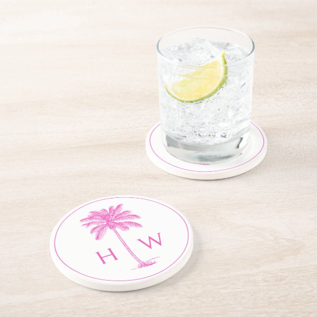 Rosa och vit palm palmetto träd monogram underlägg (Sidan)