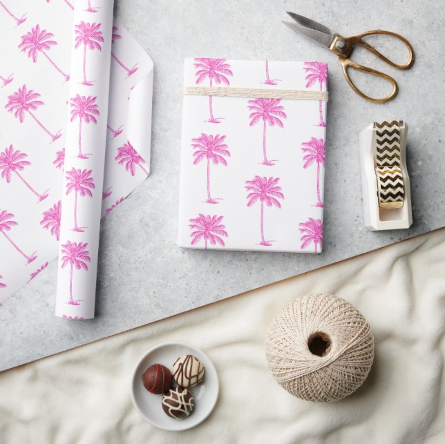 Rosa och vit palm palmetto-träd presentpapper (Hantverk)