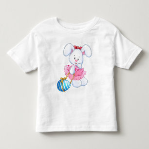 Rosa och vit påskharen kanin med påskägg t shirt
