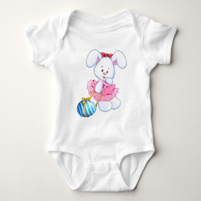 Rosa och vit påskkanin haren med påskägg t shirt (Framsida)