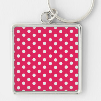 Rosa och vit Polka dots Fyrkantig Silverfärgad Nyckelring