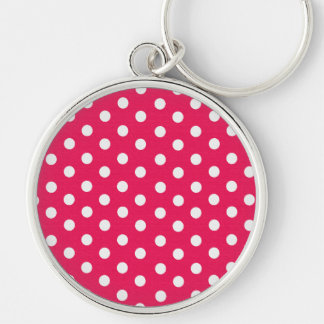 Rosa och vit Polka dots Rund Silverfärgad Nyckelring