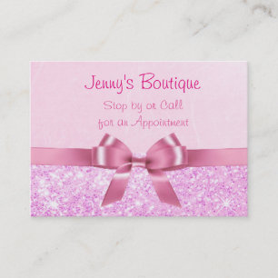 Rosa och vit polkudde med Rosa Bow & Glitter Visitkort