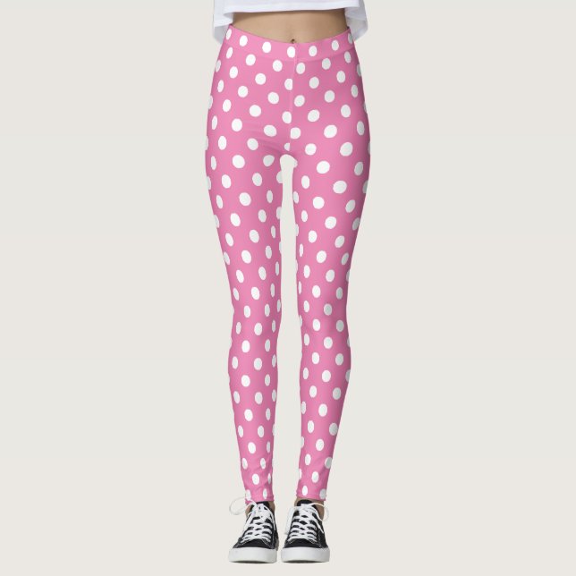Rosa och vit prickig mönster leggings (Framsida)