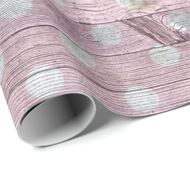 rosa och vit prickig trästruktur presentpapper (Rullad Hörn)