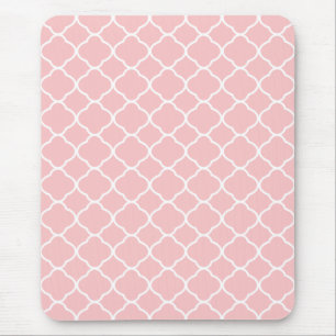  Rosa och vit Quatrefoil Mönster Mousepad Musmatta