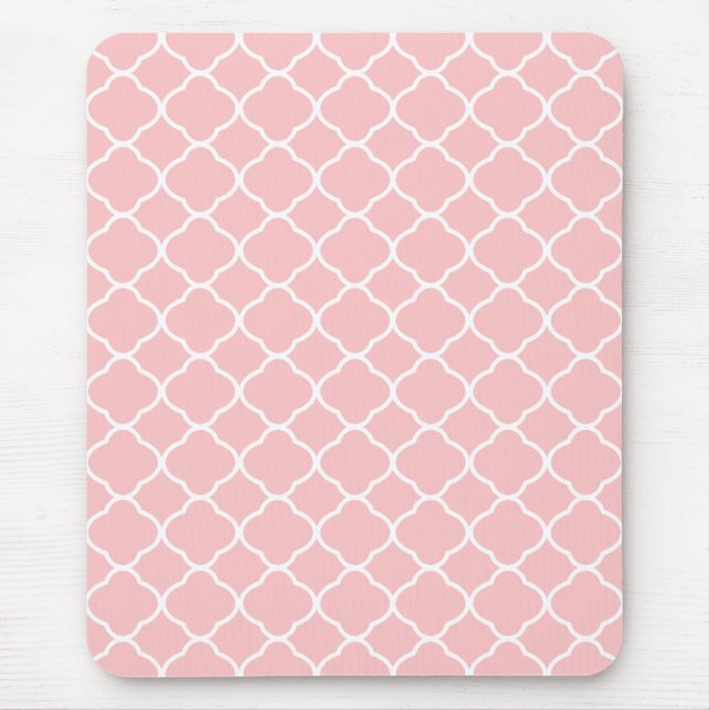  Rosa och vit Quatrefoil Mönster Mousepad Musmatta (Framsidan)
