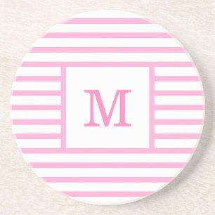 Rosa och vit Rand Anpassningsbar Monogram Sandston Underlägg