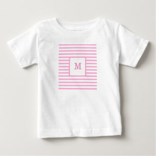 Rosa och vit Rand Anpassningsbar Monogram T Shirt
