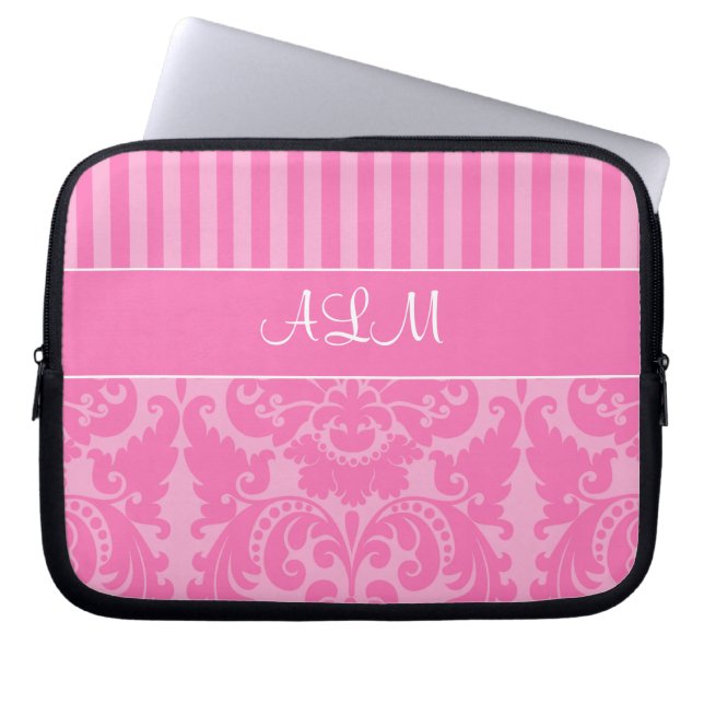 Rosa och vit rand Laptop sleeve (Framsidan)