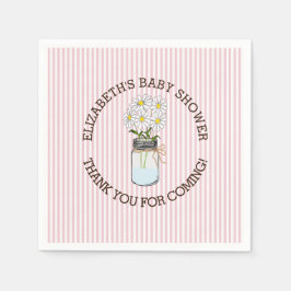 Rosa och vit rand med Mason Burk Baby Shower Pappersservett