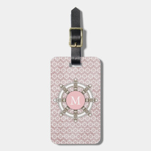 Rosa och vit Rand Monogram Cute Bagagebricka