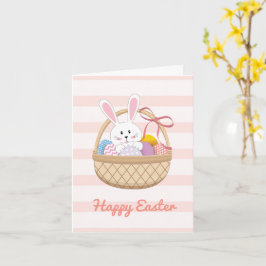Rosa och vit Rand Påskhare i Basket Kort