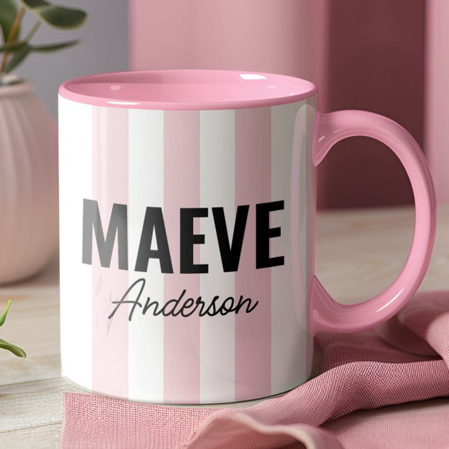 Rosa och vit rand-personlig, modern elegant mugg (Skapare uppladdad)
