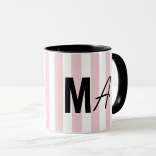 Rosa och vit rand personlig, modernt monogram mugg