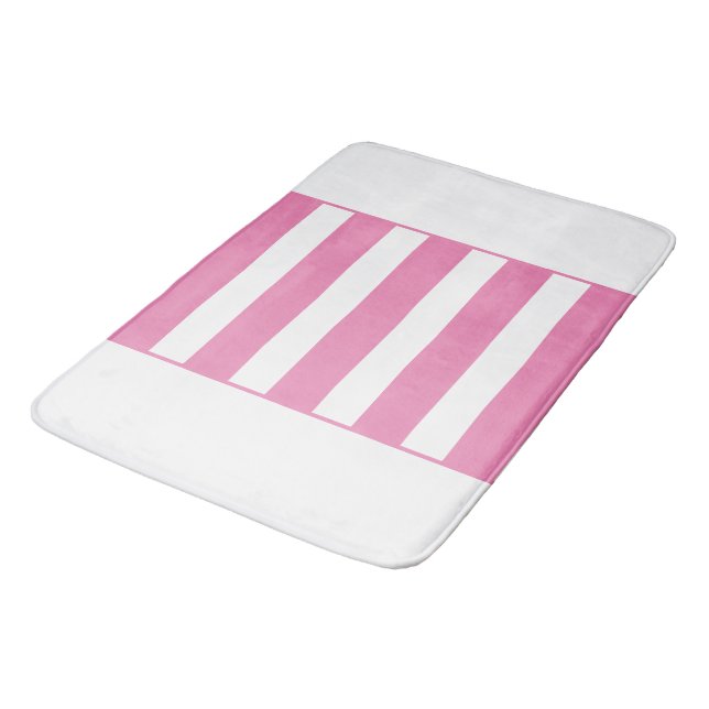 Rosa och vit. Ränder i mitten.  Badrumsmatta (Vinklad)
