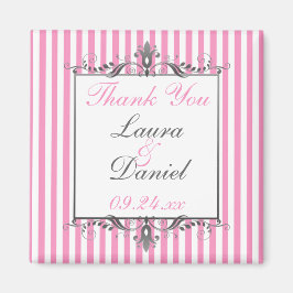 Rosa och vit randig magnet för bröllagsgunst