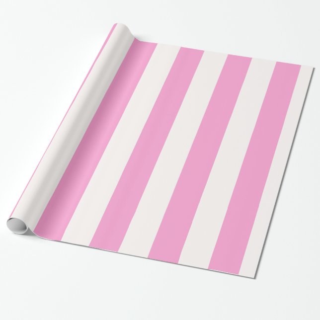 Rosa och vit randig mönster i stor stil presentpapper (Utrullad)