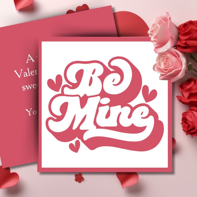 Rosa och vit retro var min anpassade Alla hjärtans Julkort (Pink and White Retro Be Mine Custom Valentine's Holiday Card. Add your name and a special message!)