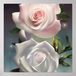 Rosa och Vit ros av pastel Poster