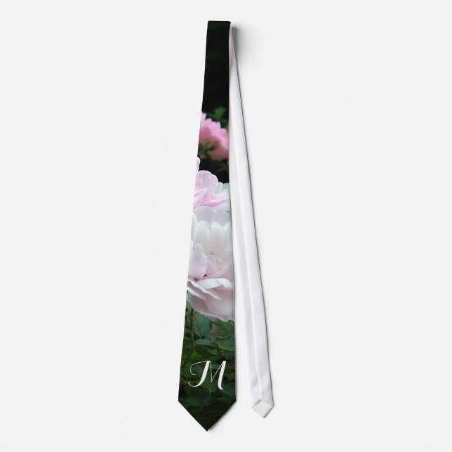 rosa och vit ros blomma monogram  klänning tie. slips (Framsida)