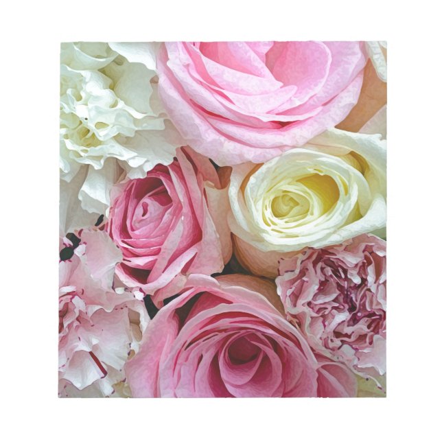 Rosa och vit ros blommigt bouquet anteckningsblock (Framsida)