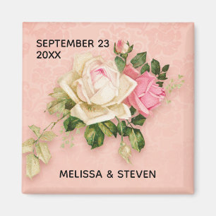 Rosa och Vit ros Bouquet Bröllop Magnet