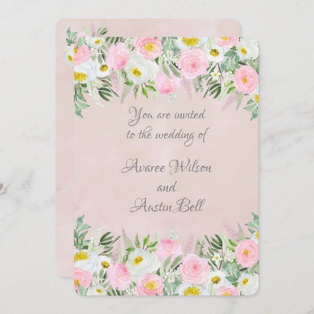 Rosa och Vit ros Bröllop Inbjudningar (Fram/baksida)