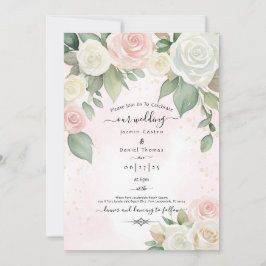 Rosa och Vit ros Dusky Blooms Inbjudningar