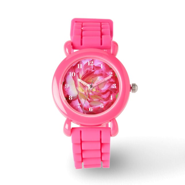 Rosa och Vit ros Flickors Rosa Glitter Watch Armbandsur (Framsida)