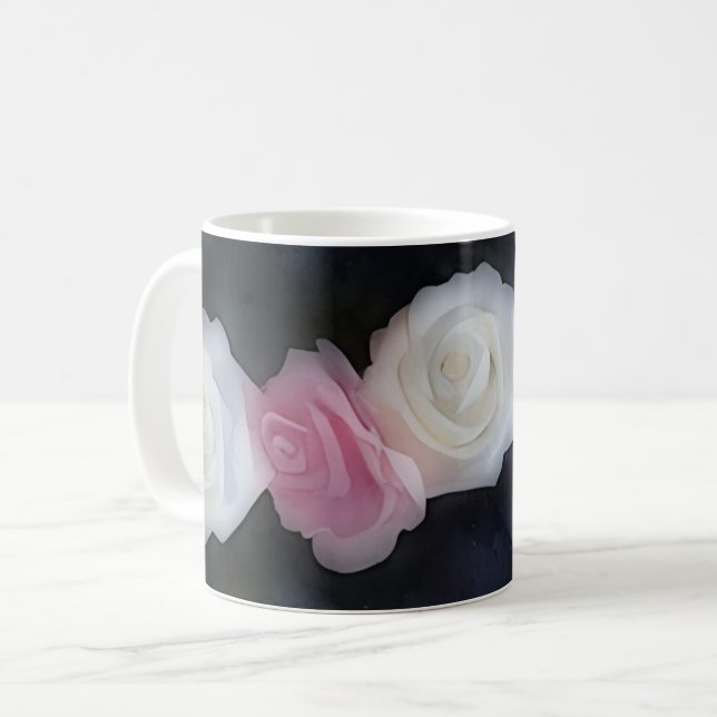 Rosa och Vit ros Flower Art Mugg (Framsida vänster)