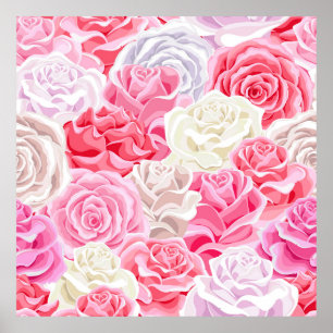 rosa och vit ros sömlös mönster. Blommor Poster