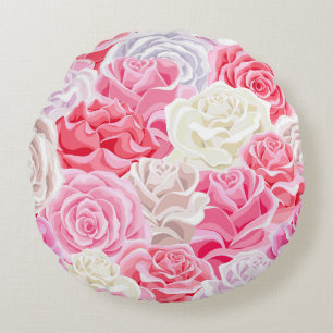 rosa och vit ros sömlös mönster. Blommor Rund Kudde