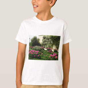 Rosa- och vit rosträdgård t-shirt