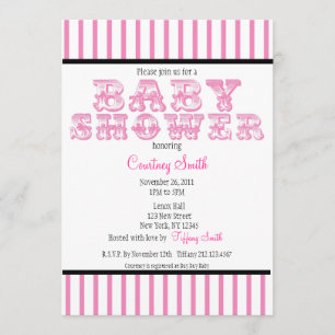 Rosa och vit rund cirkus Baby Shower inbjuden Inbjudningar