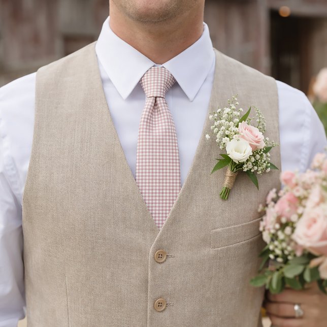 Rosa och vit rutig gingham-mönster slips (A pink and white gingham tie.)
