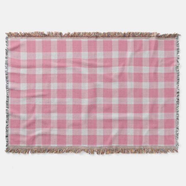 Rosa och vit rutig gingham rutmönster filt (Framsidan)
