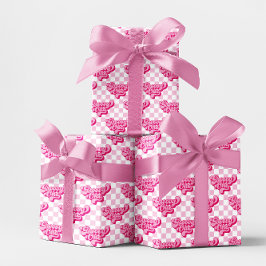 Rosa och vit rutig Groovy One Presentpapper