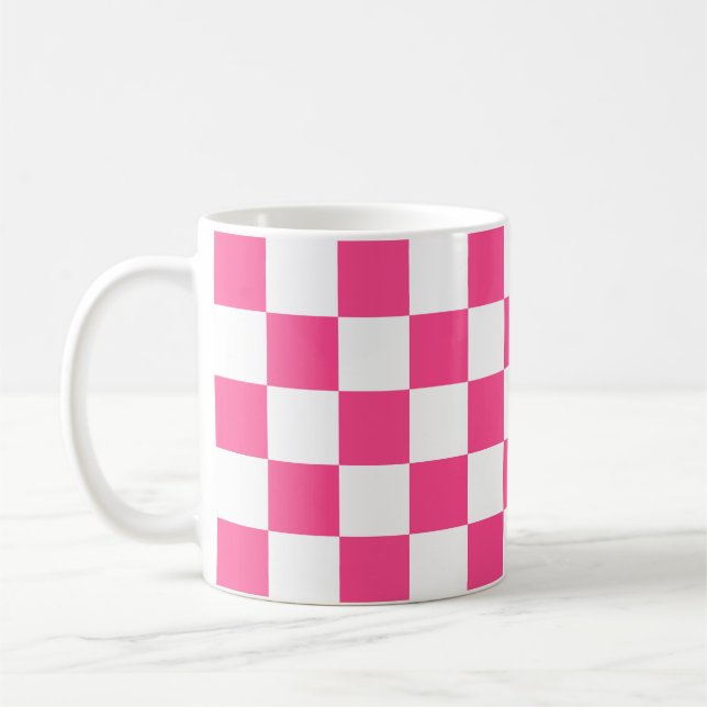 Rosa och vit rutig tryck kaffemugg (Vänster)